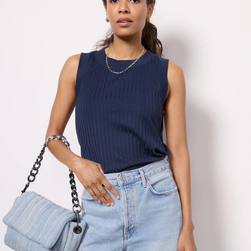 Evereve Sarina Rib Tank in Solid Navy Blue Color Womens Size XSmall NWT